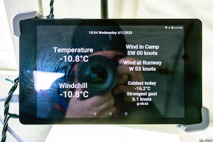 Weather monitor at Union Glacier camp